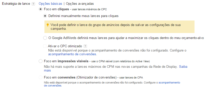 Rede de Display TIPOS DE LANCE: Foco em cliques: CPC (Custo por Clique) Objetivos de marketing: