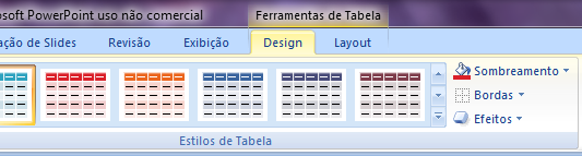 É possível inserir tabela de dados; Basta clicar no botão da aba Inserir ; Com a tabela selecionada pode-se