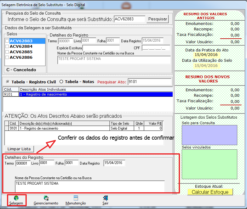 Figura 11 Confirmar os dados do registro 7.