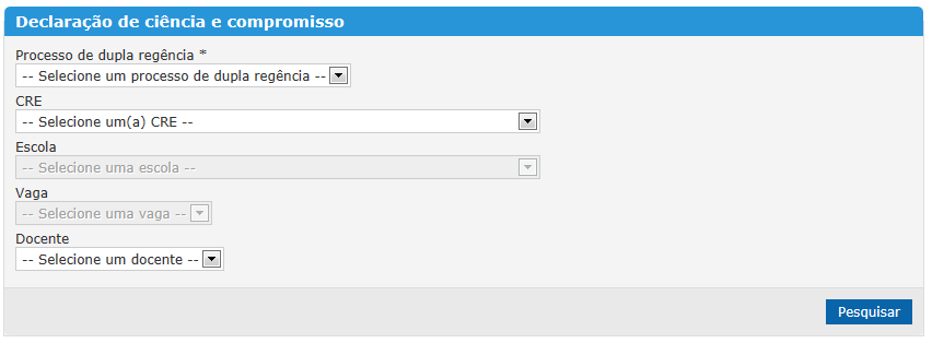 5. Termo de Compromisso i. No Portal do Gestão Escolar, acesse o sistema Dupla Regência e em seguida clique na opção Relatórios.