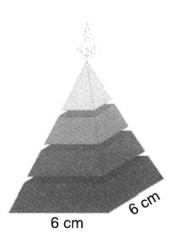 15 (PUC Camp) Uma pirâmide regular de base hexagonal é tal que a altura mede 8cm e a aresta da base mede 2 3cm.