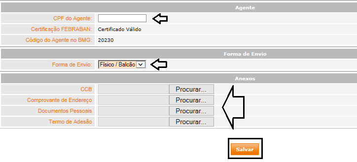 Informe um CPF que tenha certificado ; Selecione a opção de