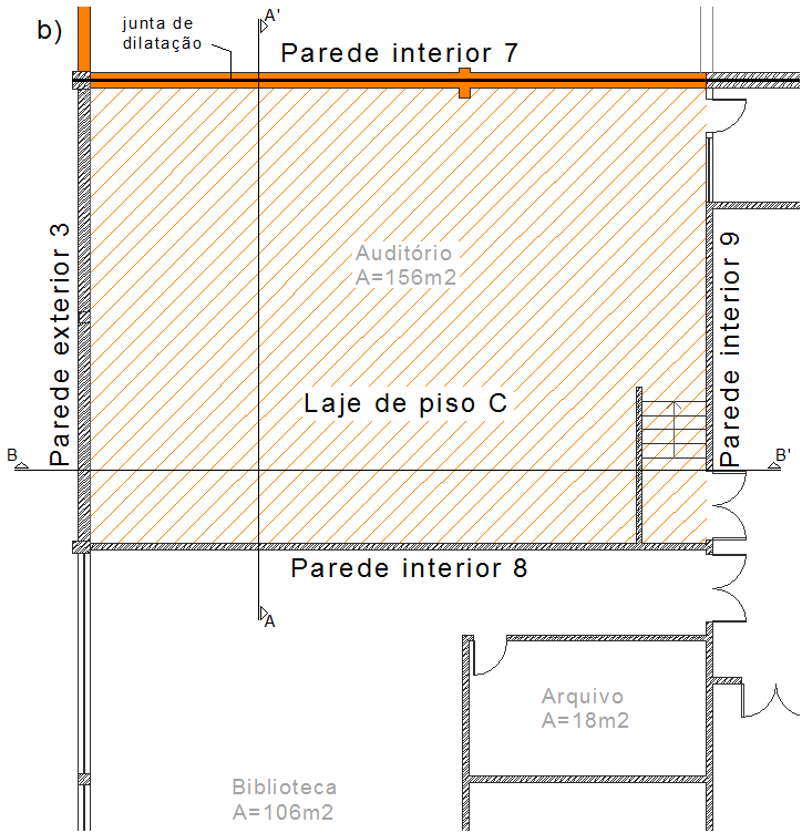 Figura 4.12 Representação esquemática dos compartimentos em estudo: a) Oficina de serralharia (piso 1); b) Auditório (piso 2). Na Figura 4.
