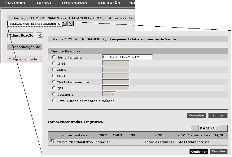 Neste menu temos as opções relacionadas ao cadastro de estabelecimentos, profissionais e equipamentos. Os módulos, Ambulatorial e Hospitalar são utilizados em hospitais e pronto-socorros. 3.