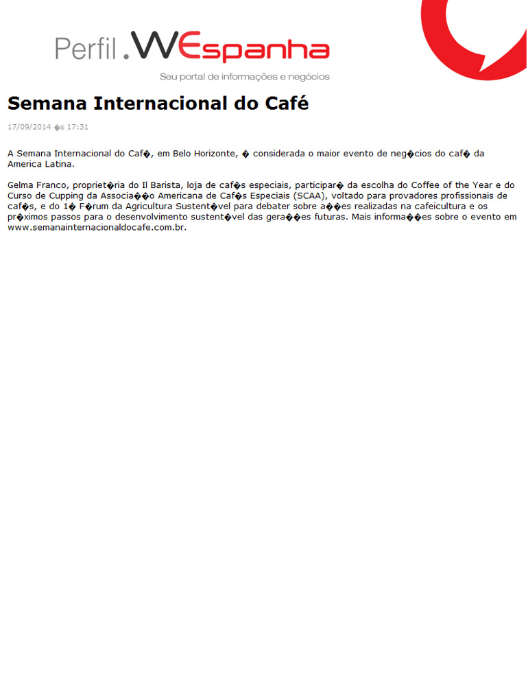 Semana Internacional do Café Sites Diversos - - Belo Horizonte -