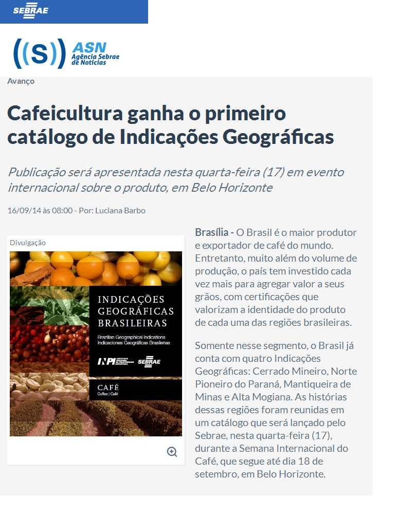 Cafeicultura ganha o primeiro catálogo de Indicações Geográficas Sites Diversos - - Belo