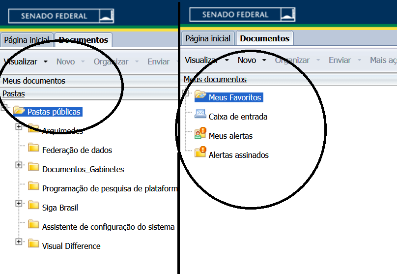 O acesso aos documentos pessoais também mudou. Agora a Pasta Meus Documentos fica separada das Pastas Públicas.