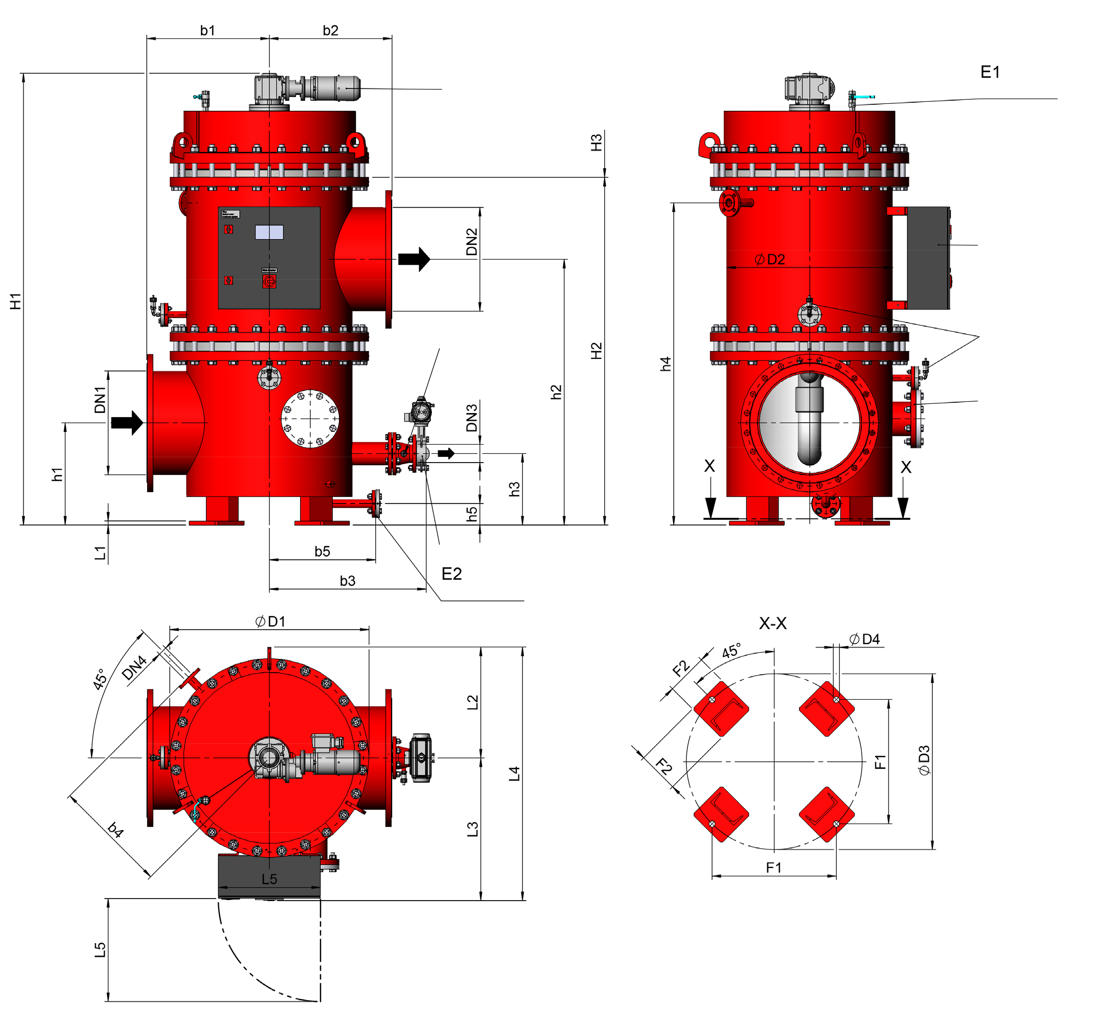 6. DIMENSÕES Tamanhos RF10-30 até RF10-60 Motor redutor Altura de remoção dos elementos filtrantes Sangria de ar Comando Sensor de pressão Sensor de pressão ocal para ânodo de sacrifício (proteção)