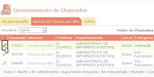 3. Como acompanhar o seu chamado Caso não visualize o chamado imediatamente ao acessar o HelpDesk, clique sobre o status (Todos, Aberto, Em atendimento...) conforme abaixo.