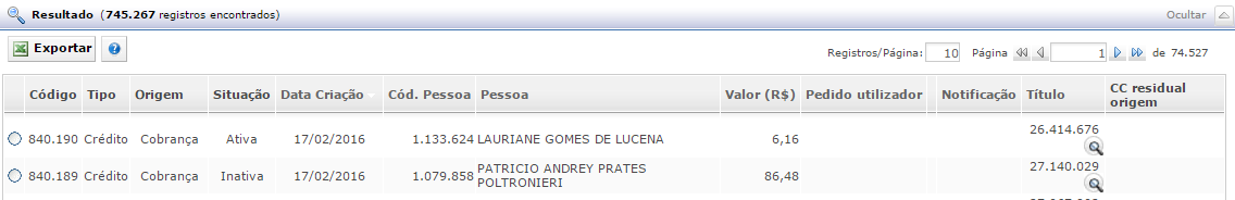 E, para finalizar, você pode Exportar os registros de Conta Corrente Residual resultantes da