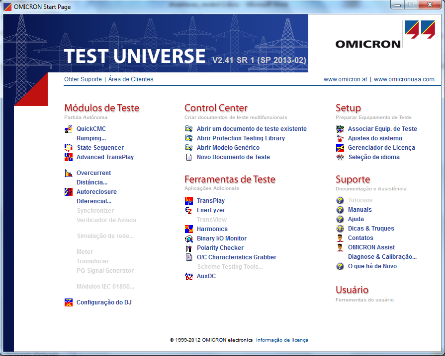 12 Ensaios Atuais da Operadora da Rede de Distribuição Figura 2.5 - Interface principal do software Test Universe, da OMICRON.