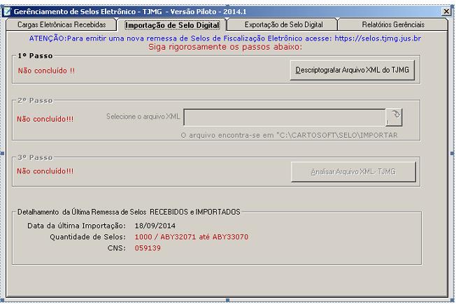 No sistema Cartosoft o usuário da serventia deverá acessar o submenu Gerenciamento através do menu Selo Eletrônico.