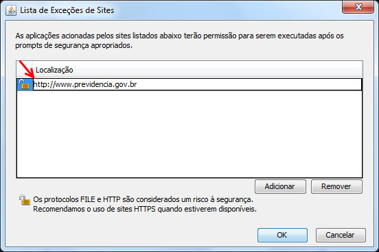 g. No campo Localização, informe o endereço http://www.previdencia.gov.br : Figura 10.