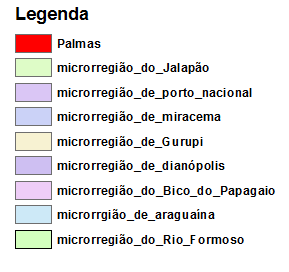 seguintes municípios: Aparecida do Rio Negro, Brejinho de Nazaré, Fátima Ipueiras, Lajedo, Miracema do Tocantins, Monte do Carmo, Oliveira de Fátima, Palmas, Porto Nacional e Tocantínia. Figura 4.