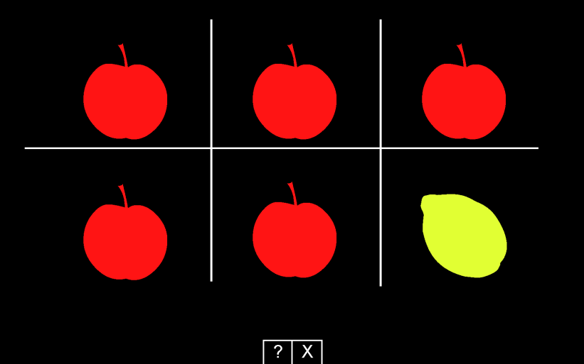 Imagem 04: Jogo Colorir e Desenhar Sexto Jogo Frutas Esse jogo possui diversas frutas idênticas alinhadas, sendo que apenas uma delas apresenta forma diferente das demais.