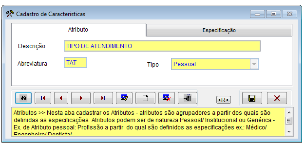 Especificações do Atributo (Obs.