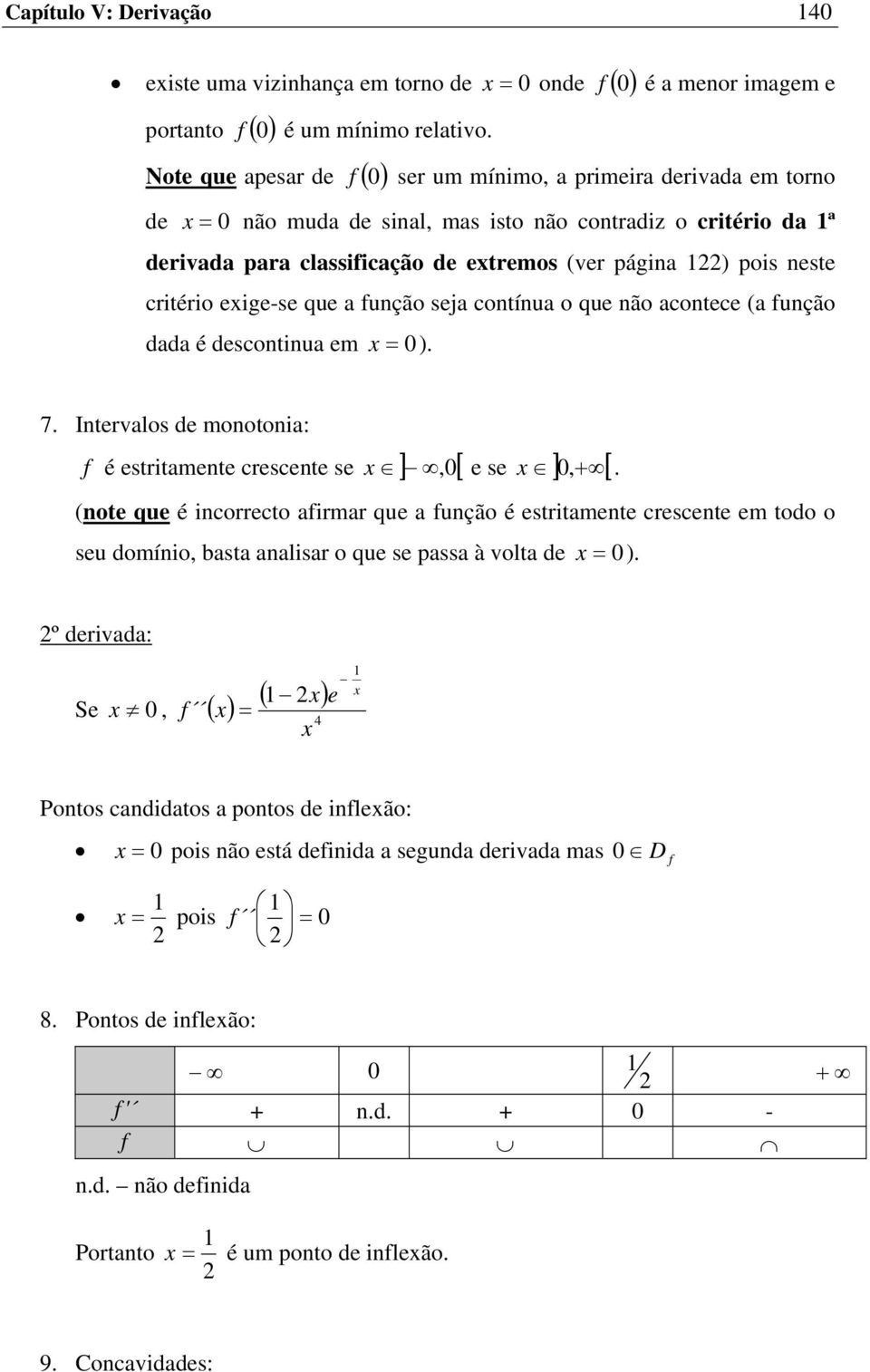 (ver página ) pois neste critério eige-se que a unção seja contínua o que não acontece (a unção dada é descontinua em = 0). 7. Intervalos de monotonia: é estritamente crescente se ],0[ e se ] 0,+ [.