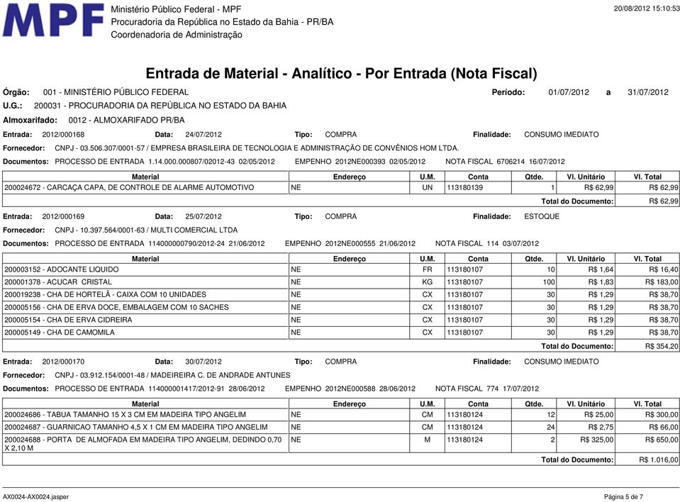 -57 / EMPRESA BRASILEIRA DE TECNOLOGIA E ADMINISTRAÇÃO DE CONVÊNIOS HOM LTDA. Documentos: PROCESSO DE ENTRADA 1.14.000.