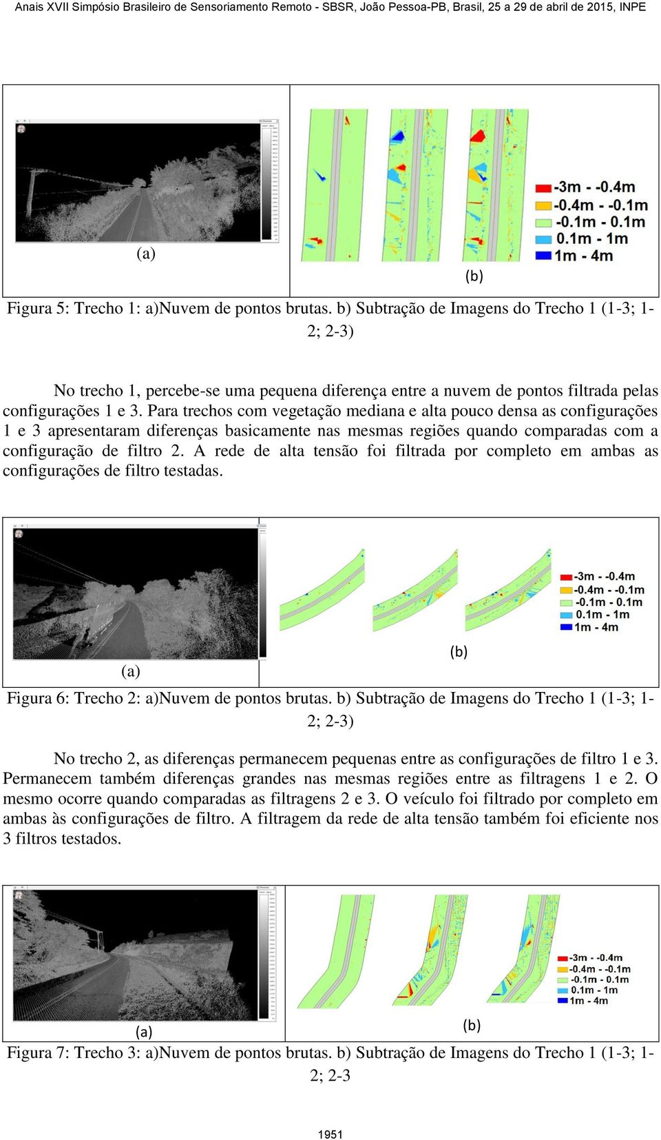 Para trechos com vegetação mediana e alta pouco densa as configurações 1 e 3 apresentaram diferenças basicamente nas mesmas regiões quando comparadas com a configuração de filtro 2.