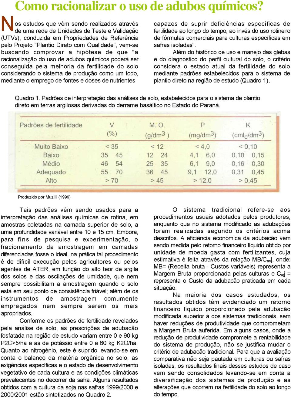 comprovar a hipótese de que "a racionalização do uso de adubos químicos poderá ser conseguida pela melhoria da fertilidade do solo considerando o sistema de produção como um todo, mediante o emprego