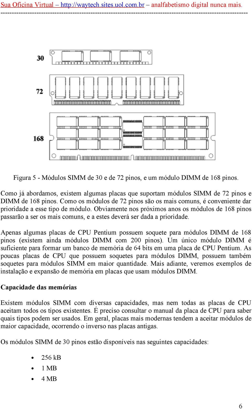 Obviamente nos próximos anos os módulos de 168 pinos passarão a ser os mais comuns, e a estes deverá ser dada a prioridade.