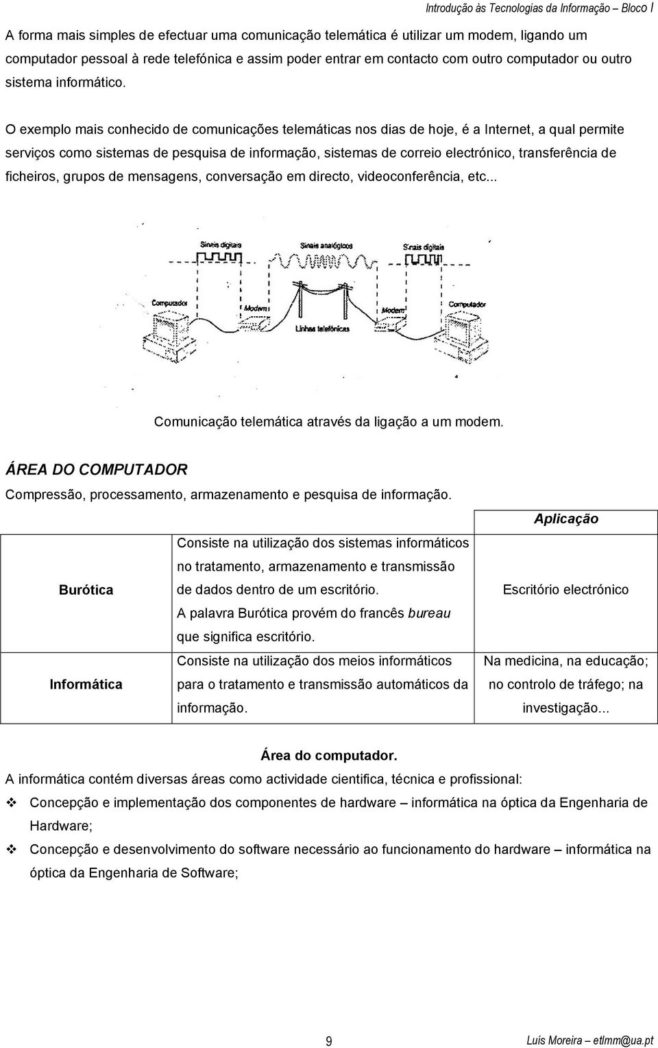 O exemplo mais conhecido de comunicações telemáticas nos dias de hoje, é a Internet, a qual permite serviços como sistemas de pesquisa de informação, sistemas de correio electrónico, transferência de