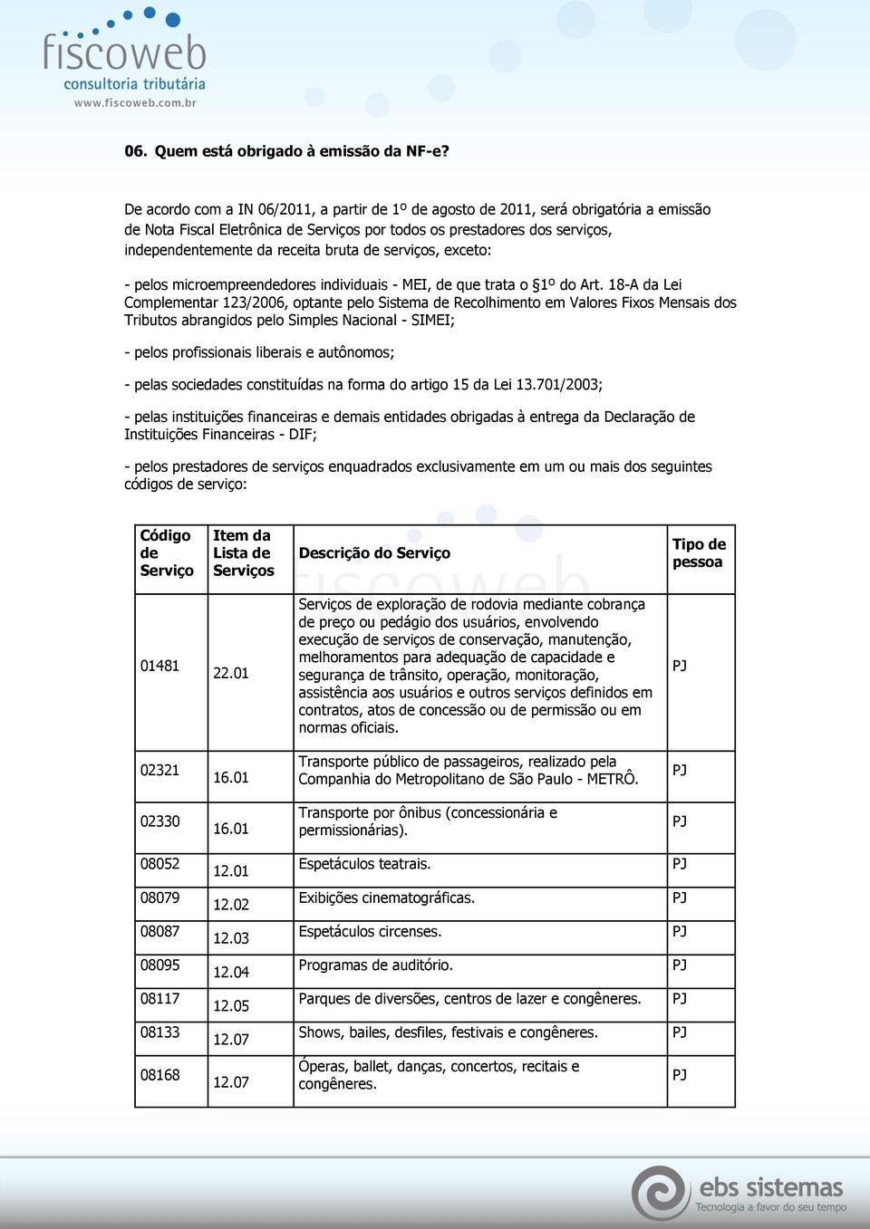 bruta de serviços, exceto: - pelos microempreendedores individuais - MEI, de que trata o 1º do Art.