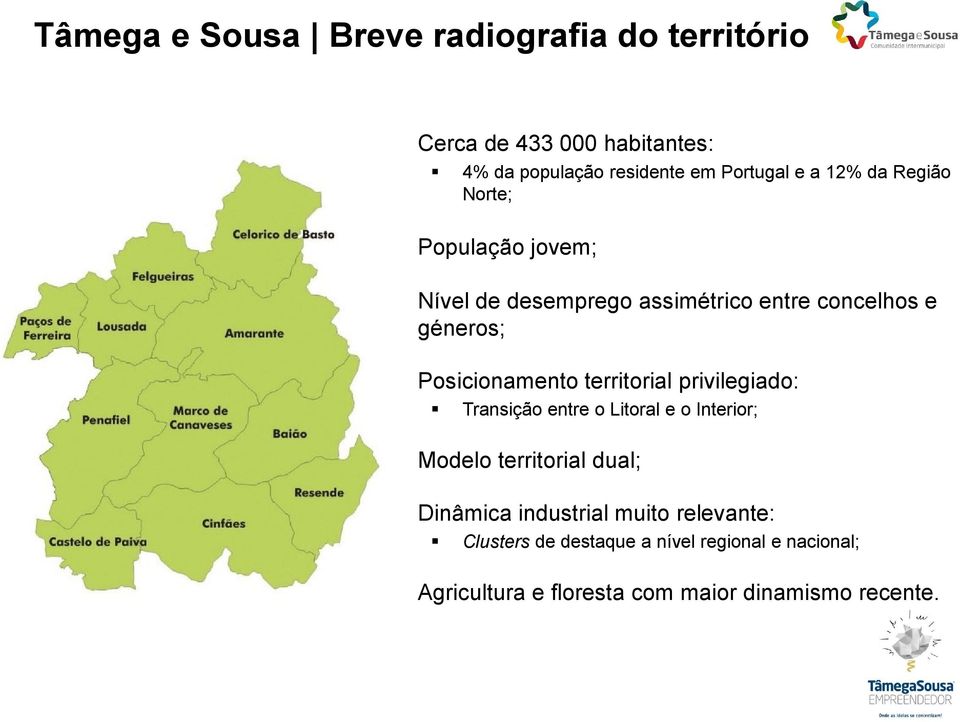 Posicionamento territorial privilegiado: Transição entre o Litoral e o Interior; Modelo territorial dual; Dinâmica