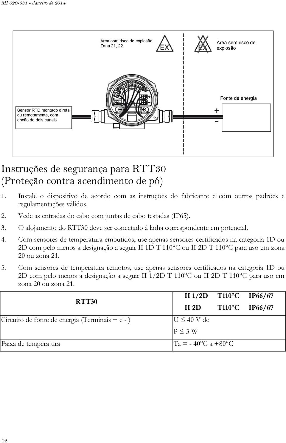 Vede as entradas do cabo com juntas de cabo testadas (IP65). 3. O alojamento do RTT30 deve ser conectado à linha correspondente em potencial. 4.
