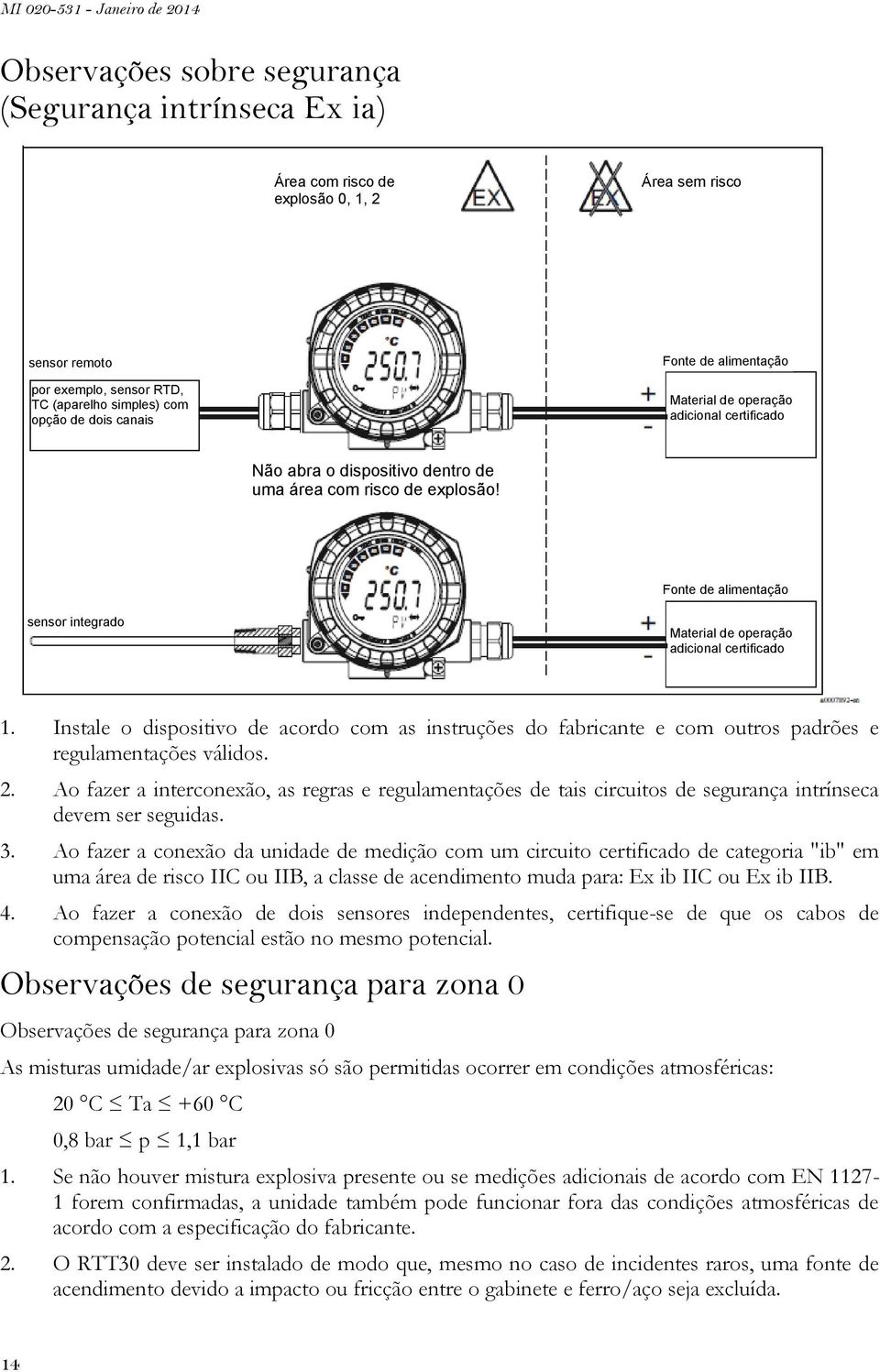 Fonte de alimentação sensor integrado Material de operação adicional certificado 1. Instale o dispositivo de acordo com as instruções do fabricante e com outros padrões e regulamentações válidos. 2.