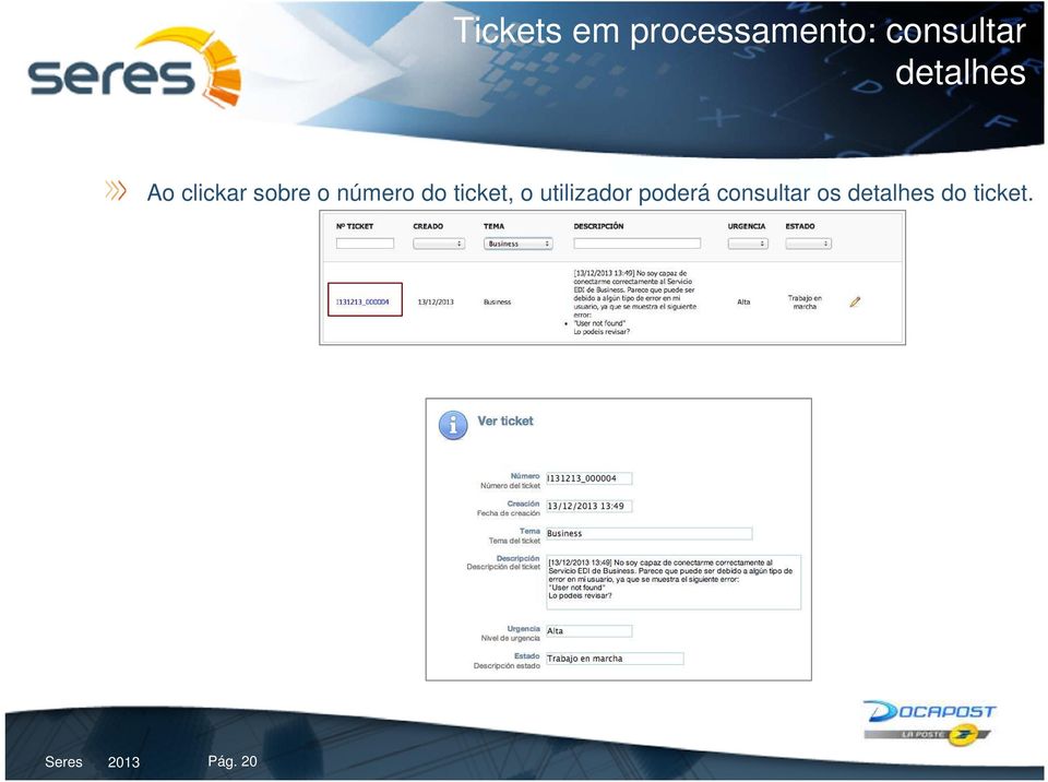 ticket, o utilizador poderá consultar