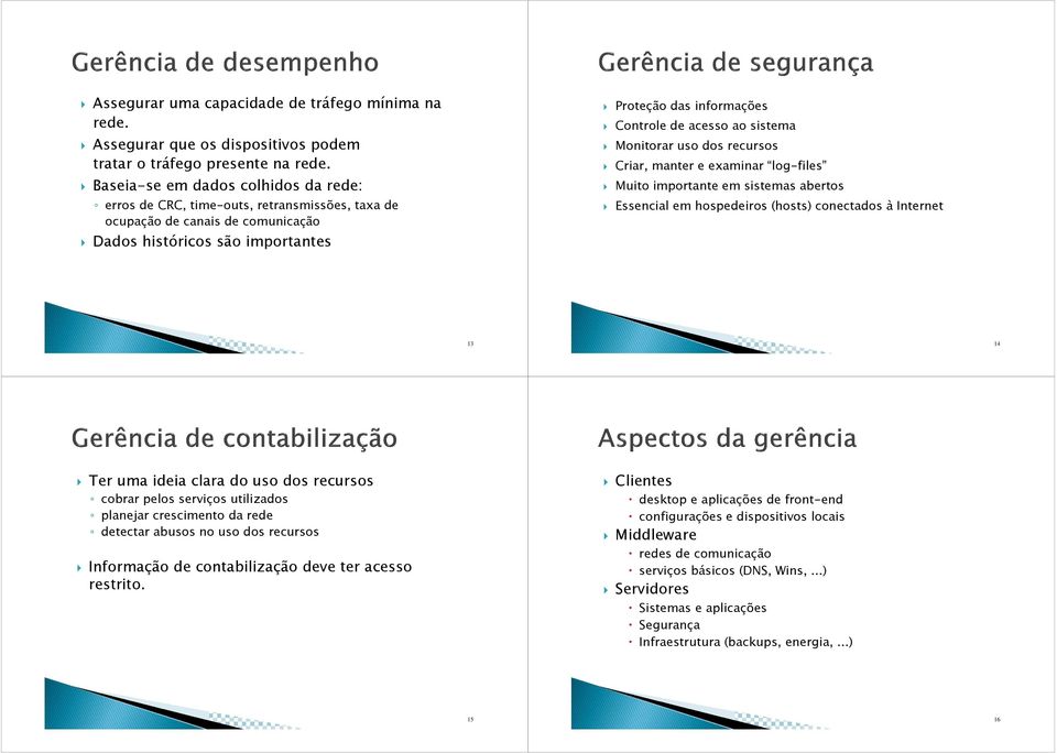 sistema Monitorar uso dos recursos Criar, manter e examinar log-files Muito importante em sistemas abertos Essencial em hospedeiros (hosts) conectados à Internet 13 14 Ter uma ideia clara do uso dos