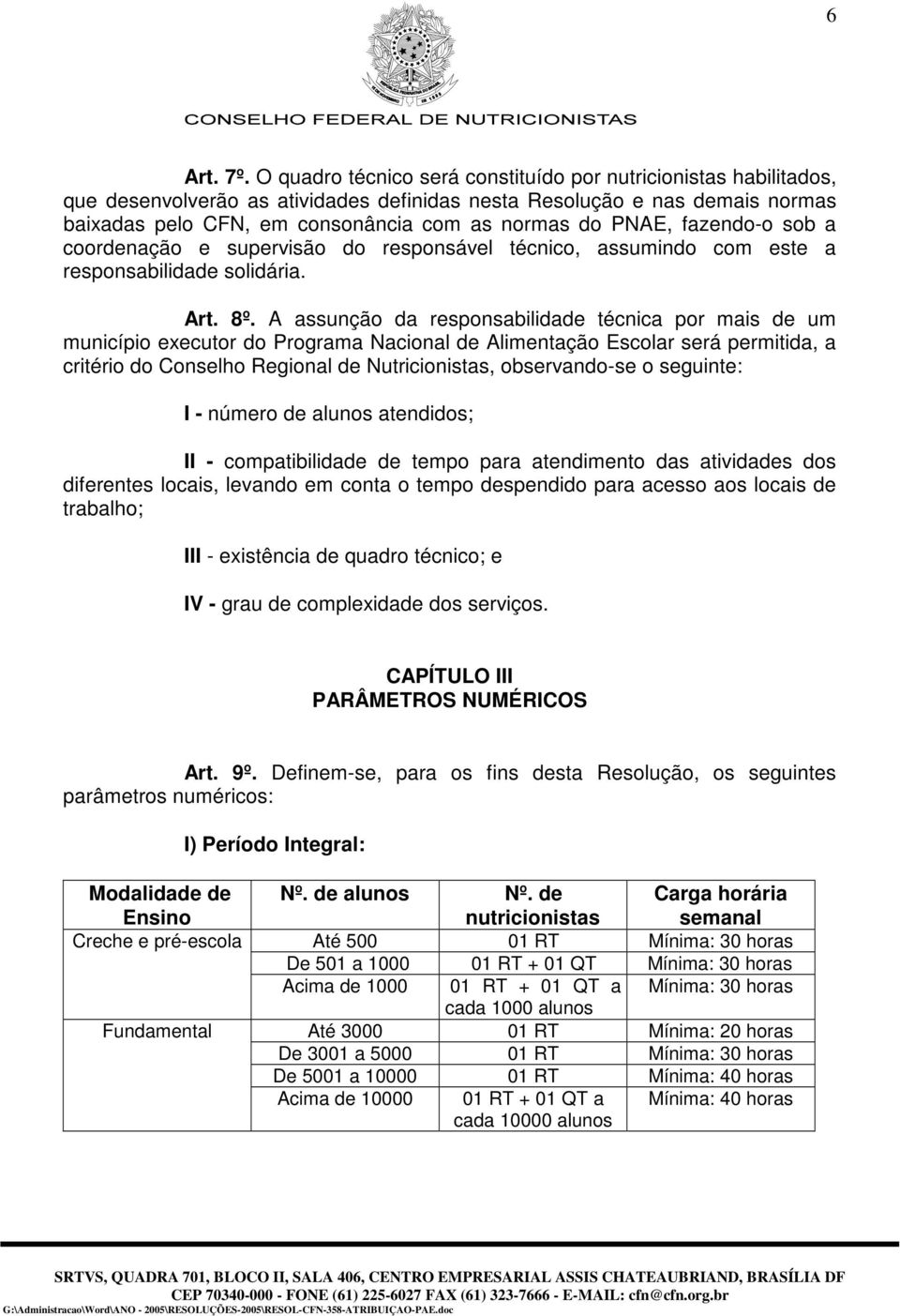 PNAE, fazendo-o sob a coordenação e supervisão do responsável técnico, assumindo com este a responsabilidade solidária. Art. 8º.