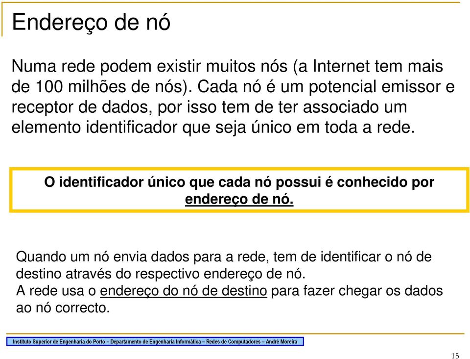 toda a rede. O identificador único que cada nó possui é conhecido por endereço de nó.