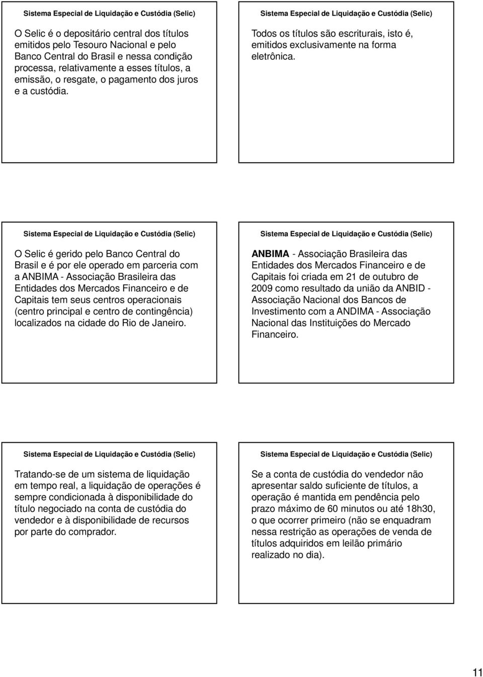 Sistema Especial de Liquidação e Custódia (Selic) Todos os títulos são escriturais, isto é, emitidos exclusivamente na forma eletrônica.