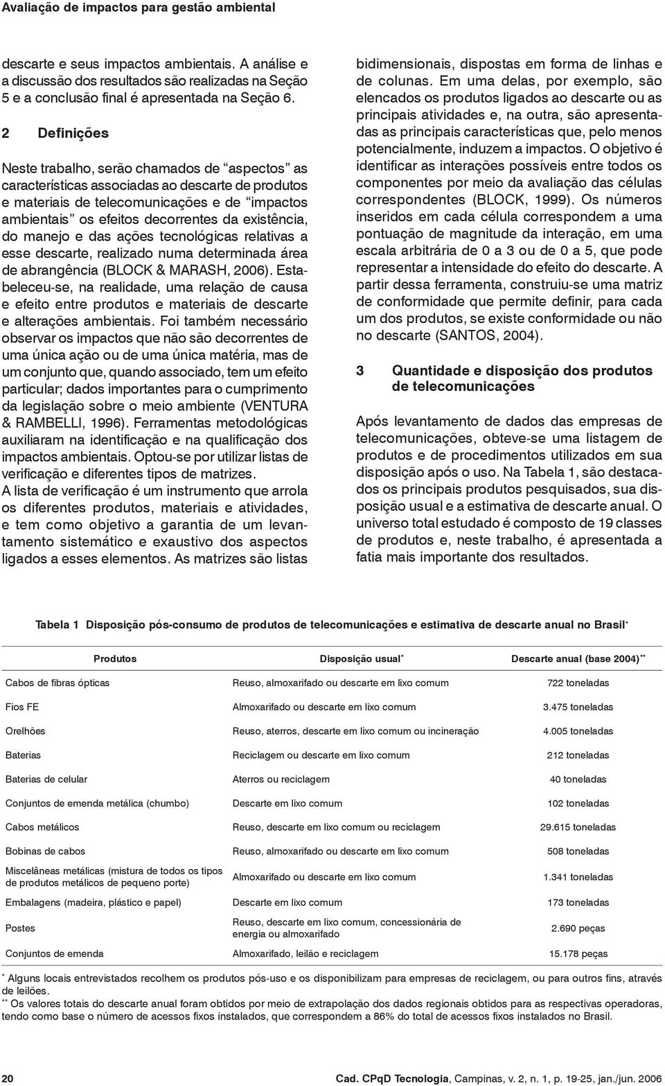 existência, do manejo e das ações tecnológicas relativas a esse descarte, realizado numa determinada área de abrangência (BLOCK & MARASH, 2006).