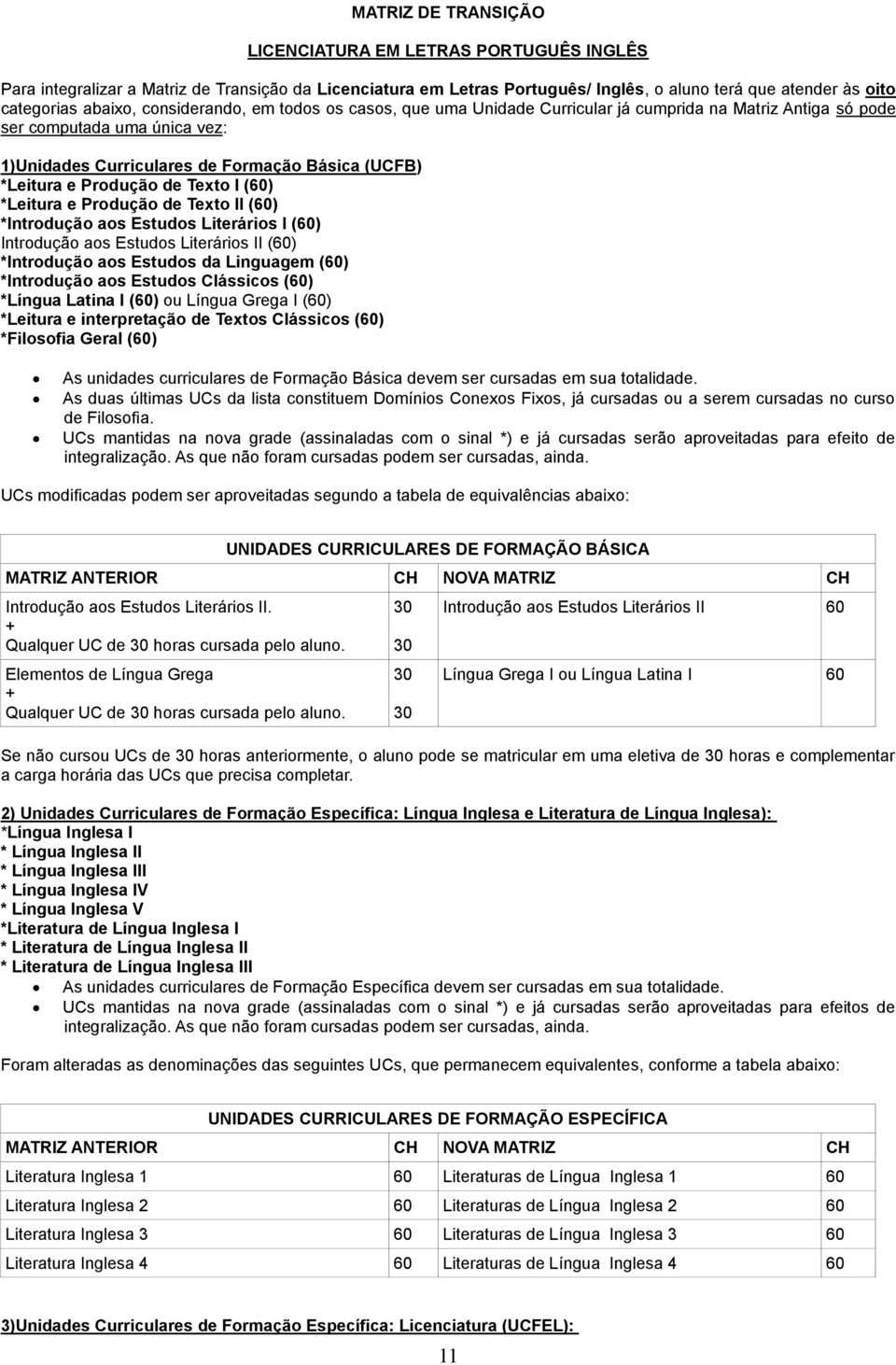 Texto I (60) *Leitura e Produção de Texto II (60) *Introdução aos Estudos Literários I (60) Introdução aos Estudos Literários II (60) *Introdução aos Estudos da Linguagem (60) *Introdução aos Estudos