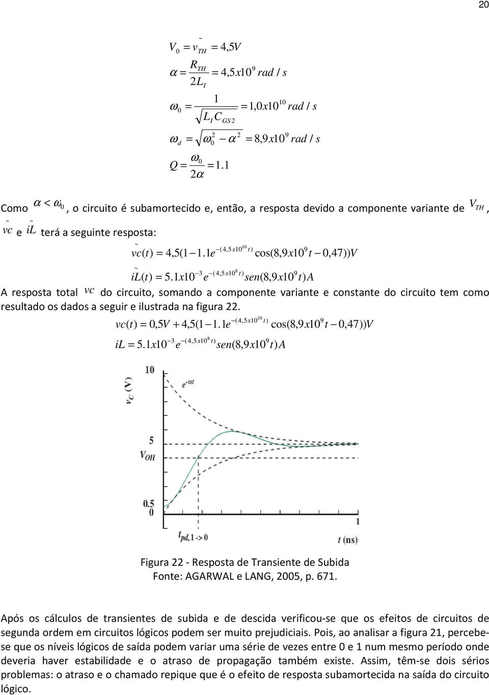 seguine resposa: vc( = 4,5(1 1.1e 10 (4,5x10 8 9 cos(8,9 x10 0,47)) V 3 (4,5x10 9 il( = 5.