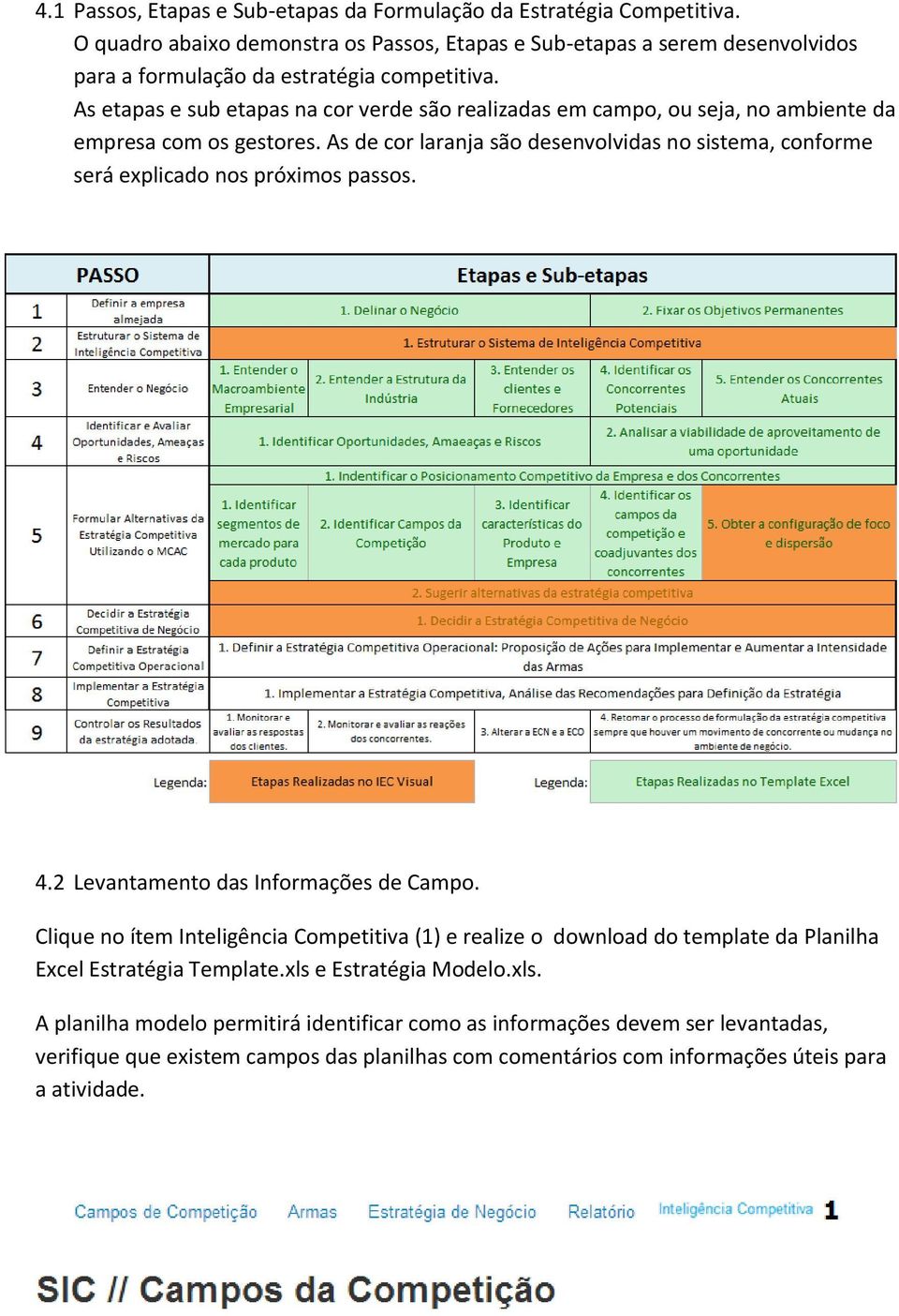 As etapas e sub etapas na cor verde são realizadas em campo, ou seja, no ambiente da empresa com os gestores.