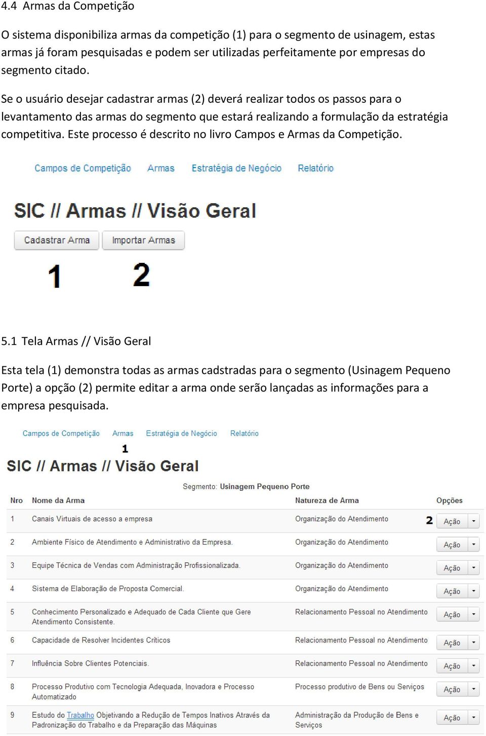 Se o usuário desejar cadastrar armas (2) deverá realizar todos os passos para o levantamento das armas do segmento que estará realizando a formulação da estratégia