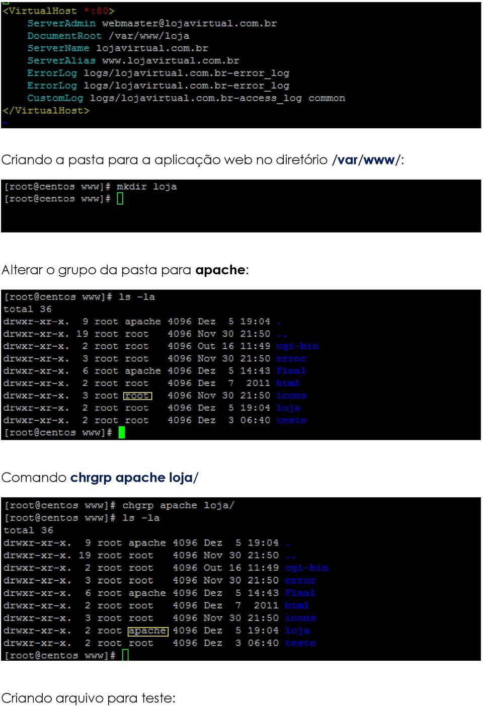 grupo da pasta para apache: Comando