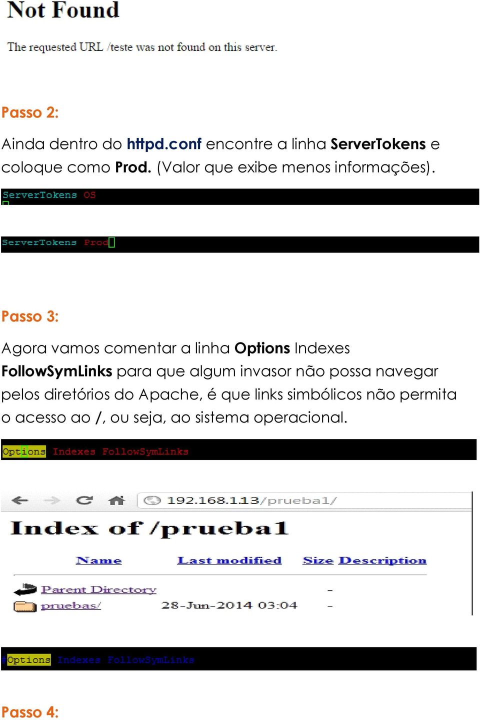 Passo 3: Agora vamos comentar a linha Options Indexes FollowSymLinks para que algum