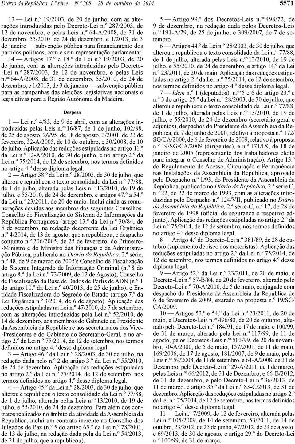 º e 18.º da Lei n.º 19/2003, de 20 de junho, com as alterações introduzidas pelo Decreto- -Lei n.º 287/2003, de 12 de novembro, e pelas Leis n.