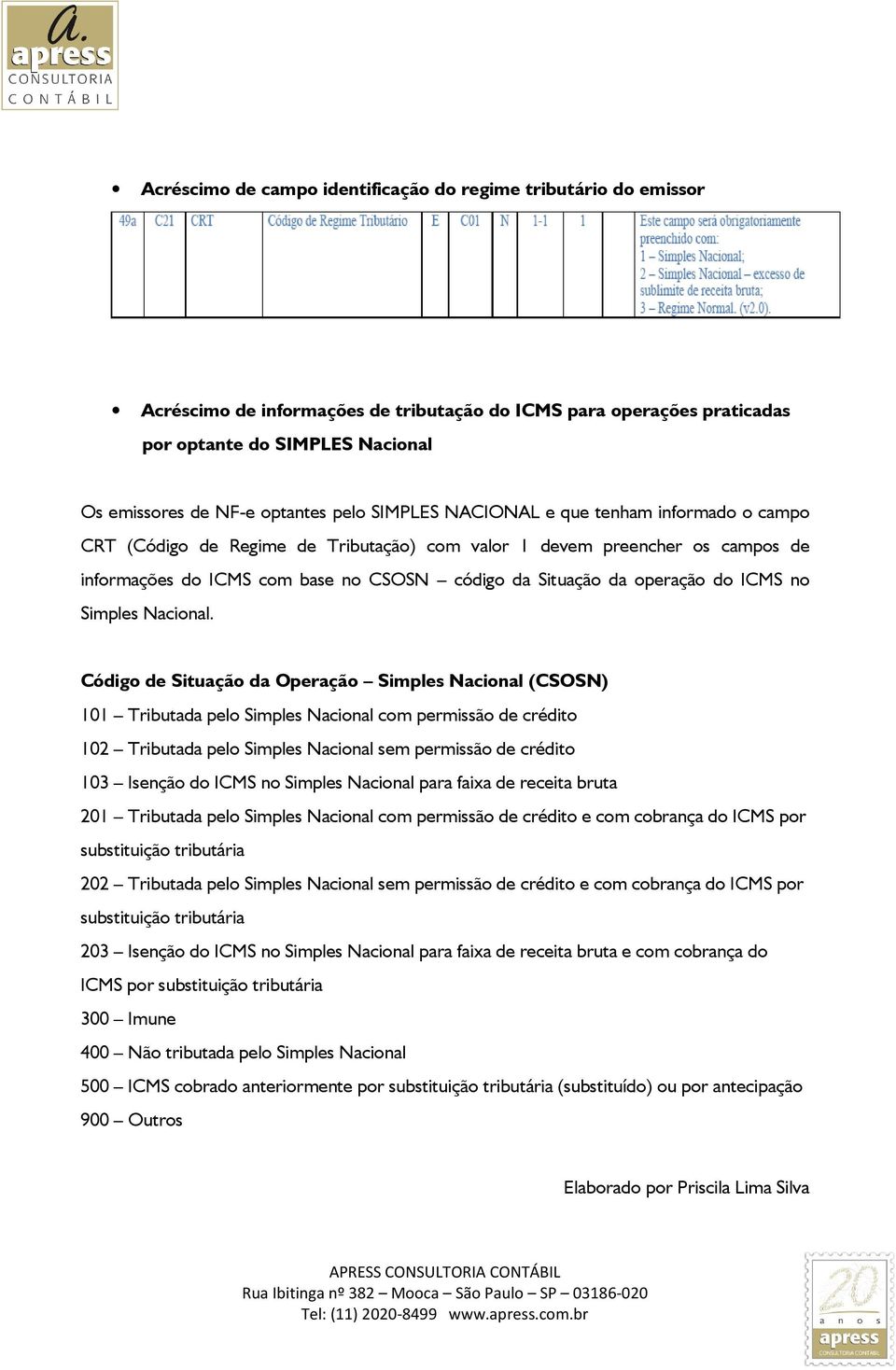 do ICMS no Simples Nacional.