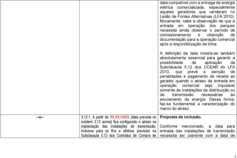 12 dos Contratos de Compra de data compatível com a entrega da energia elétrica comercializada, especialmente aqueles geradores que venderam no Leilão de Fontes Alternativas (LFA 2010).