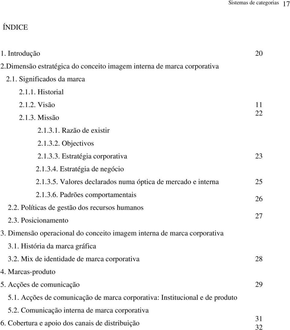 3. Posicionamento 3. Dimensão operacional do conceito imagem interna de marca corporativa 3.1. História da marca gráfica 3.2. Mix de identidade de marca corporativa 4. Marcas-produto 5.