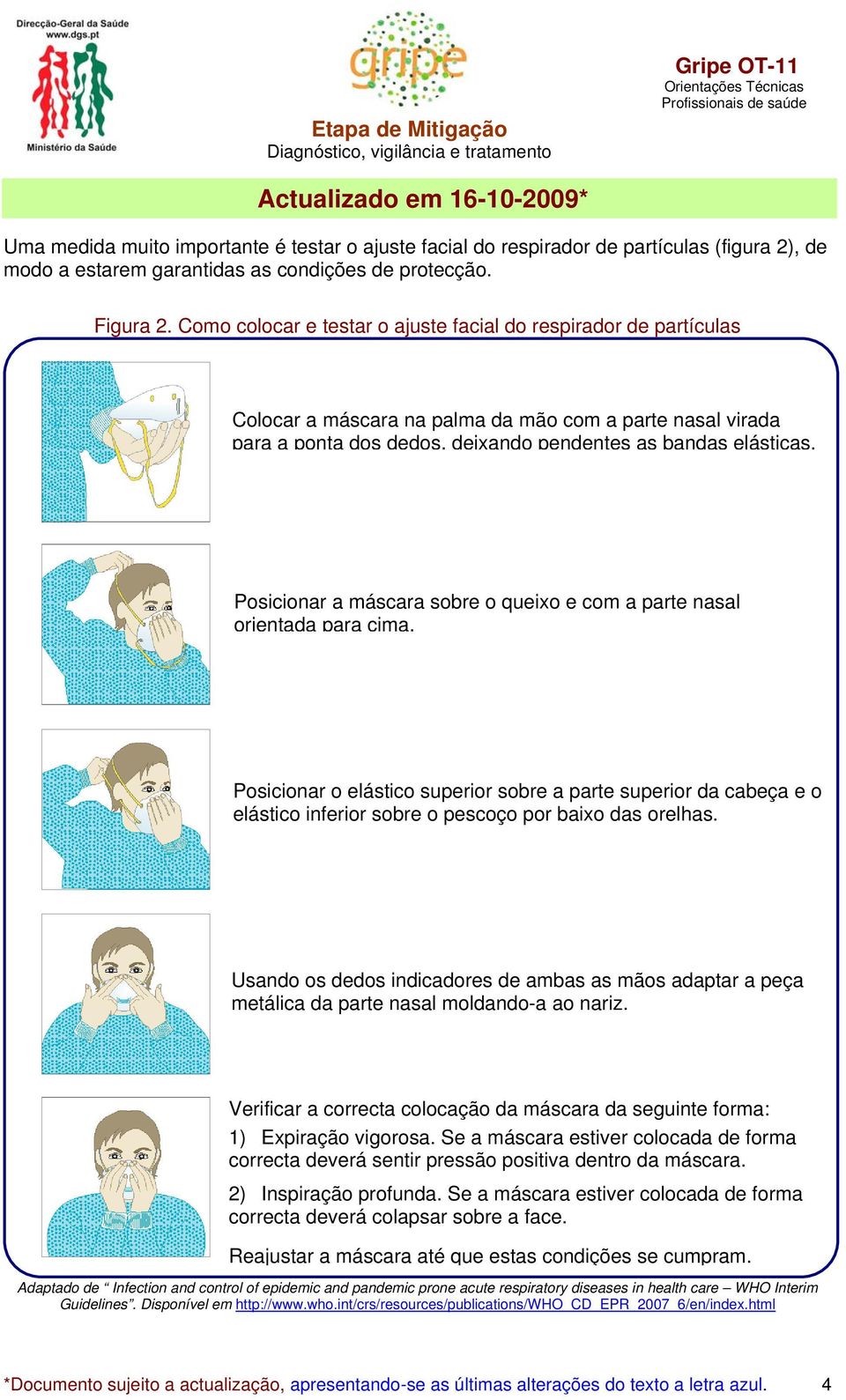 Posicionar a máscara sobre o queixo e com a parte nasal orientada para cima.