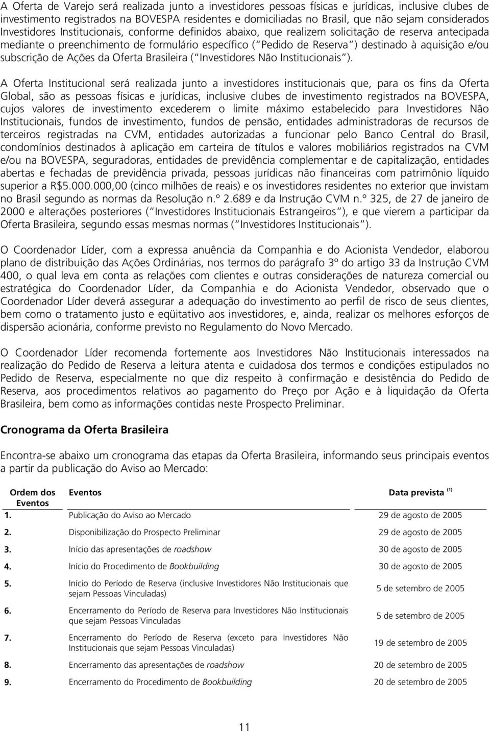 aquisição e/ou subscrição de Ações da Oferta Brasileira ( Investidores Não Institucionais ).