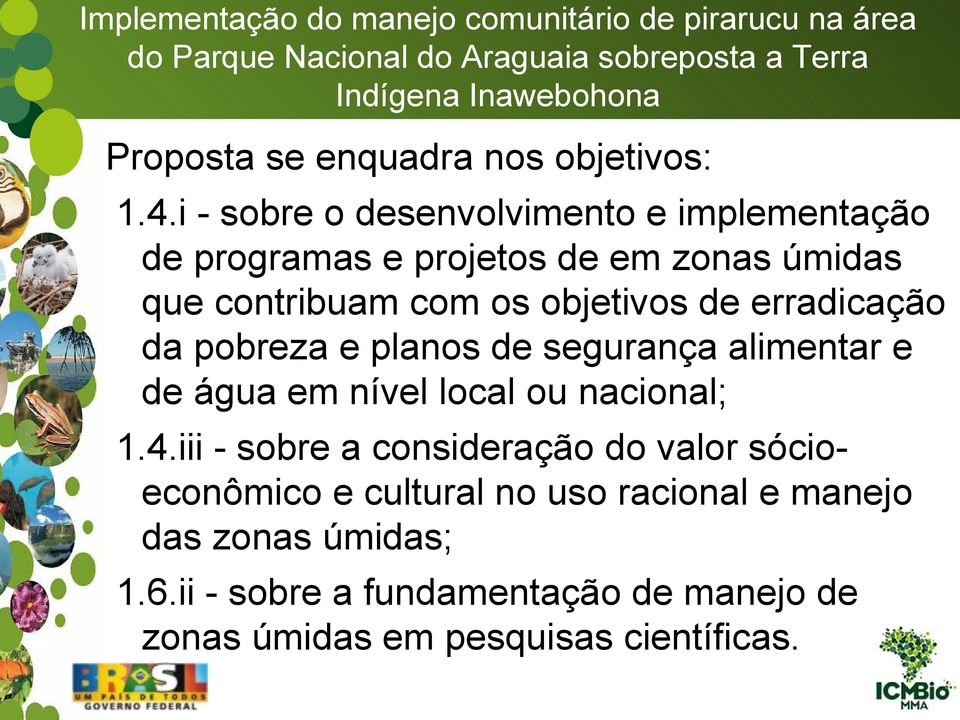 i - sobre o desenvolvimento e implementação de programas e projetos de em zonas úmidas que contribuam com os objetivos de erradicação da