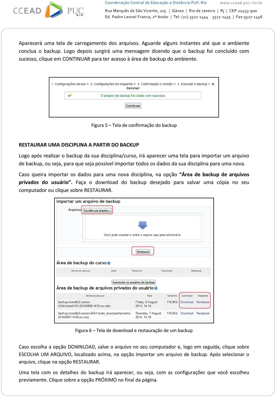 Figura 5 Tela de confirmação do backup RESTAURAR UMA DISCIPLINA A PARTIR DO BACKUP Logo após realizar o backup da sua disciplina/curso, irá aparecer uma tela para importar um arquivo de backup, ou